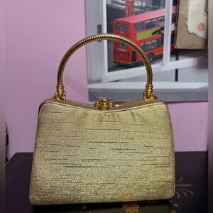 Vintage Gold Hard Clutch with Handle and Unique Braided Chain